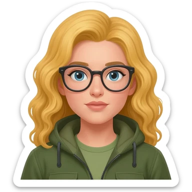 Green hunting woman with glasses and long blonde curly hair sticker
