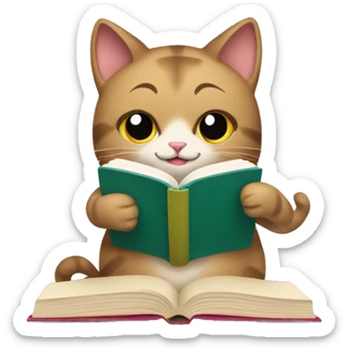 cat reading book and drinking coffee sticker