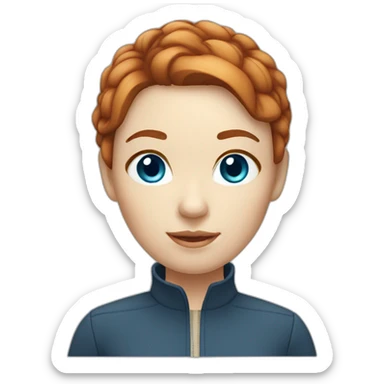 Dark gingerhair woman with short hair, blue eyes and light beige skin  sticker