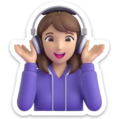 brown-haired gamer girl, excited expression, headphones, head only, emote sticker