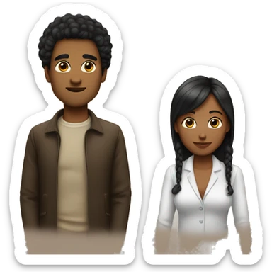 man with black hair woman with brown har sticker