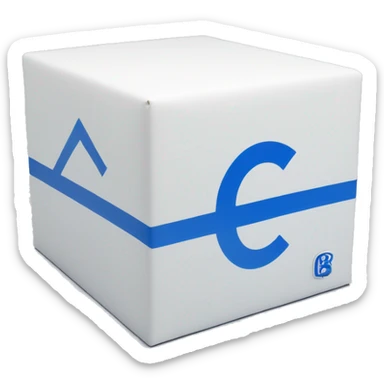 A rectangular tall white box with blue letters 'BC' logo in the middle of one side of the box sticker