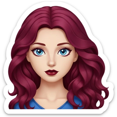 pretty long hair wavy dark wine red hair baddie with eyeliner and blue eyes sticker