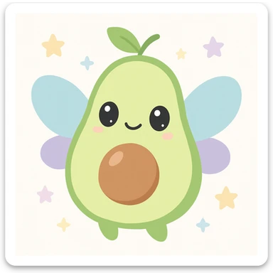 avocado fairy, whimsical, wings, magical, cute, soft colors, fantasy style sticker