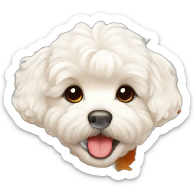 White maltipoo with autumn leaves in mouth sticker