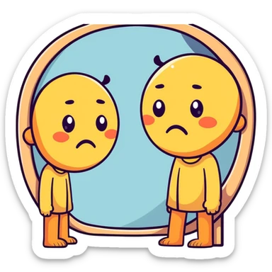Cartoon face looking frustrated at mirror with hyperpigmentation spots sticker