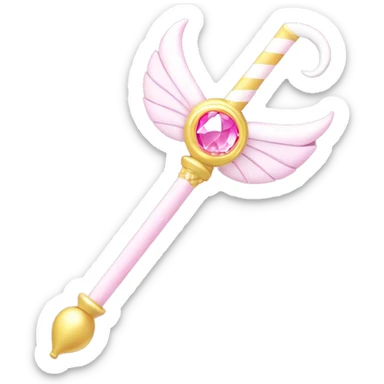 Sailor moon wand. Crescent moon with diamond in the crescent. Pink wand part with little diamonds and small white wing motifs sticker