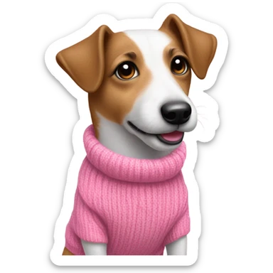 Cute long haired jack russel wearing pink sweater  sticker