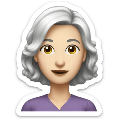Woman at 40s, white palide skin, grey hair, big black eyes sticker