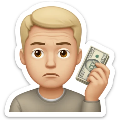 frustrated man thinking about money sticker