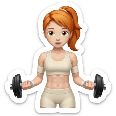 Ginger gym girl with dumbbells and cream gym clothes sticker