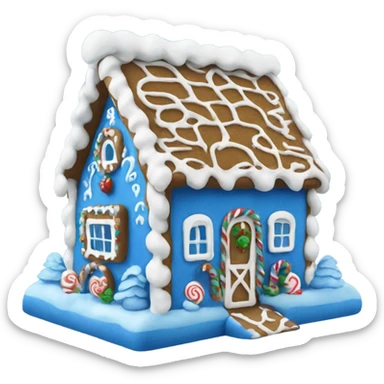 A blue and white gingerbread house sticker