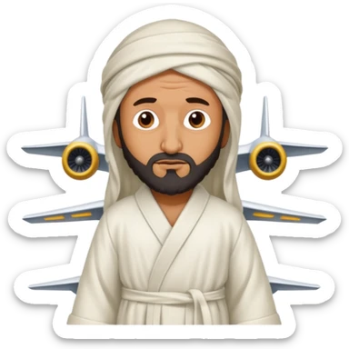Osama bin Ladin standing on top of a plane with legs and a white robe standing on top of the plane sticker