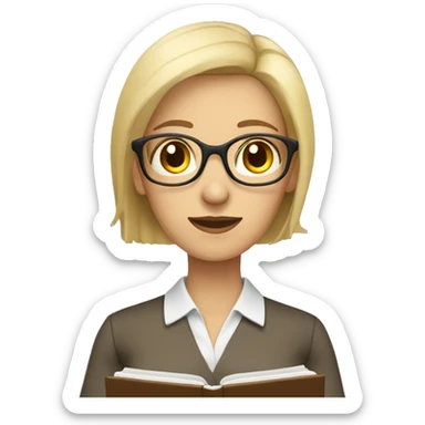 Blonde brown eyed female teacher without glasses holding a book sticker