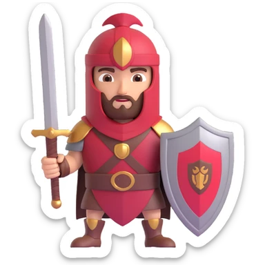 arabica coffee bean 3D dressed as gladiator with shield and sword, determined expression, 7x4 cm proportion sticker