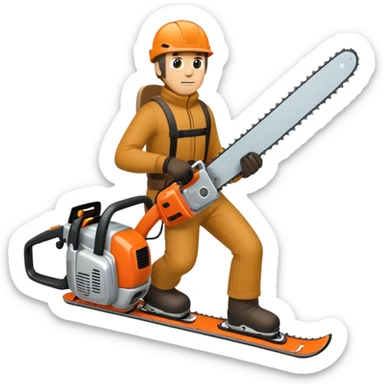 guy on skis holding chainsaw sticker