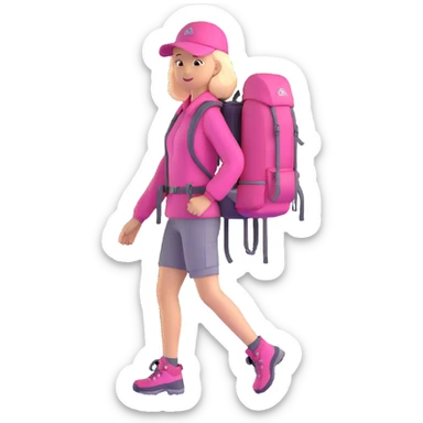 woman wearing pink clothes with hiking backpack sticker
