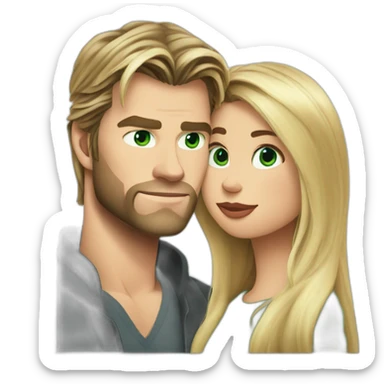 Chris hemsworth kiss blond woman with green eyes amd very very very long hair sticker