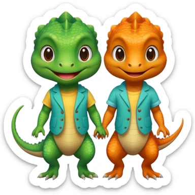 Lizard couple wear cute clothes  sticker