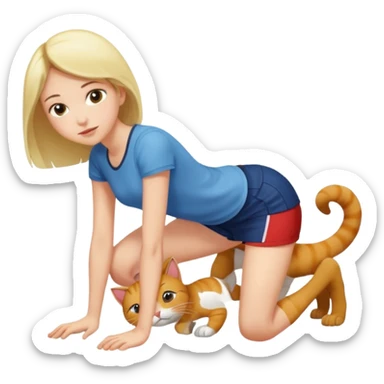 A girl on ground on all fours like a cat and a guy standing with knee on the ground. The guy is standing behind the girl. Guy is a male. sticker
