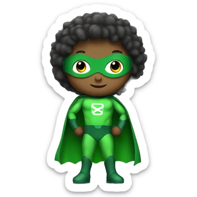 cute mini superhero with green clothes full body saying hello sticker