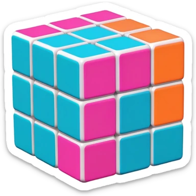 A 3x3 Rubik's Cube partially solved, with 90s American colors like teal, hot pink, neon orange, and electric blue, minimalist design sticker