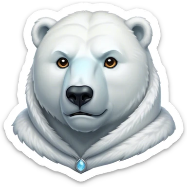 Cinematic Noble Polar Bear Portrait Emoji, Poised and regal, with a strong, muscular build cloaked in thick, snowy fur and piercing, determined eyes, Simplified yet sharp and sophisticated features, highly detailed, glowing with a soft, dignified polar glow, high shine, intelligent and majestic, stylized with an air of arctic authority, focused and commanding, soft glowing outline, capturing the essence of a watchful and confident guardian that feels as though it could step out of the screen with effortless authority! sticker