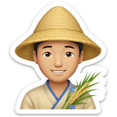 Asian guy with a rice hat, eyes closed sticker