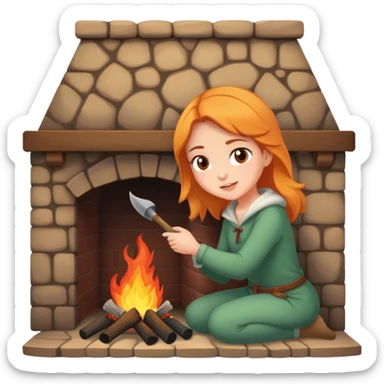 an epic girl making a fire in the fire place sticker