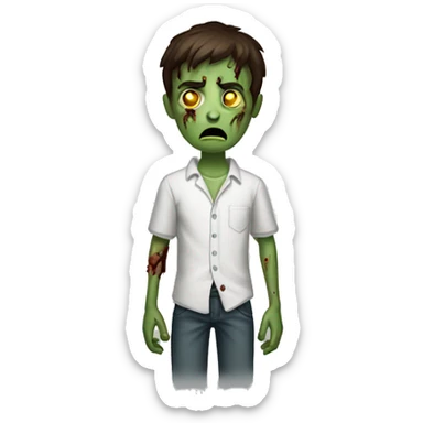 scared boy zombie with medium dark brown hair and white shirt sticker