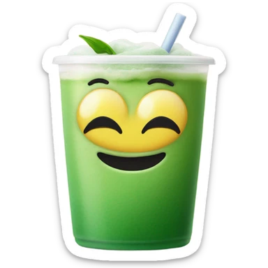 Smiley face with big eyelashes, lipstick, pouting while drinking an iced matcha sticker