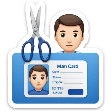 Scissors cutting a man ID card in 2 parts.hyper realistic sticker
