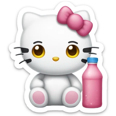 Hello kitty Crying sad tears depressed with a bottle hello kitty sticker
