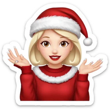 Sassy, cunty, girly Santa with big lips, fake nails, and a sweater, and a santa hat sticker