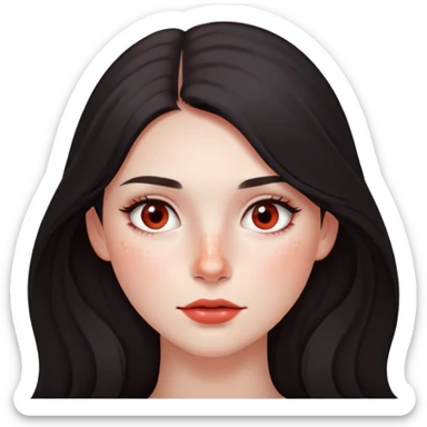 girl with dark long hair, subtle makeup, and red freckles across nose and cheeks sticker
