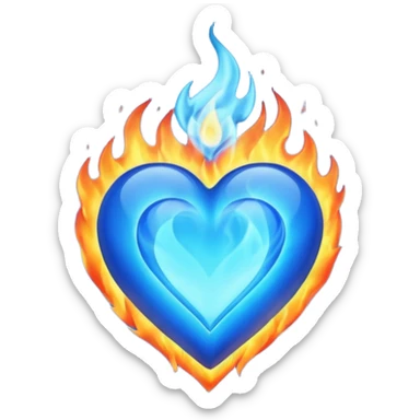 burning blue heart with blue flame sticker