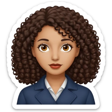 mujer pelo rizado pero no tanto  largo color marron oscuro, ojos marrones oscuros sticker