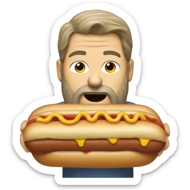 Big bearded white guy eating a hotdog sticker