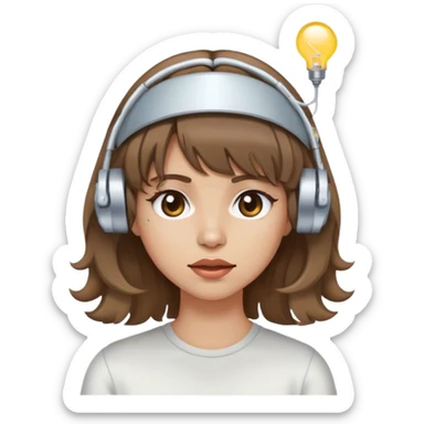 girl with light skin tone wavy brown hair and bangs wearing electrodes on her head while looking drunk sticker