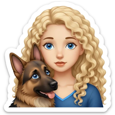 German Shepherd ,  Curly Long hair girl and light Skin and Blue eyes  sticker