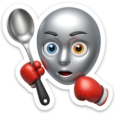 a spoon with the handle, with eyes and boxe gloves sticker