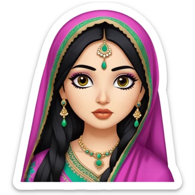 Indian nose, pretty lips, pakistani clothes, fair skin,  long black hair, dupatta, pretty bratz baddie, black eyeliner sticker