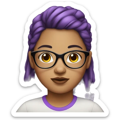 Chubby girl with black and purple highlights hair using glasses  sticker