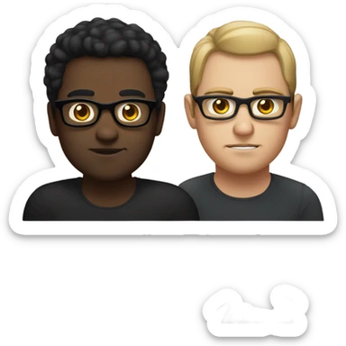 short black/brown haired white man with black glasses being given an evil look by fat black cat sticker