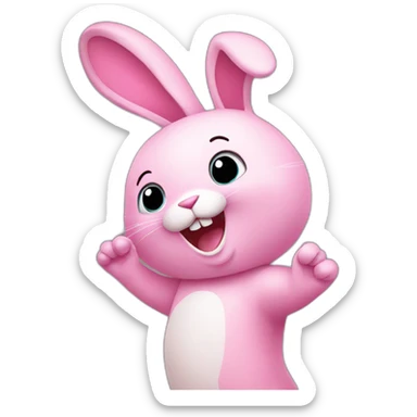 Pink rabbit waving hello  sticker