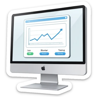 A flat-style illustration of a computer monitor displaying a simple design interface, symbolizing digital design training. The monitor is sleek and modern, rendered in minimal detail. Clean, cartoon style, white background, iOS emoji aesthetic. sticker