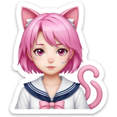 anime cat girl with a sailor outfit and pink hair and cat ears sticker
