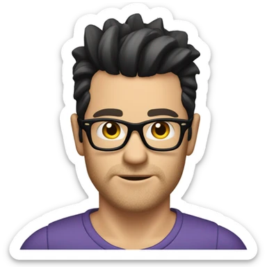 A tanned handsome white man with black hair, dark glasses and a small beard, a small mohawk hairstyle sticker
