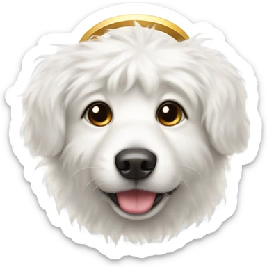 Cute all White fluffy dog with halo over head ears are flat sticker
