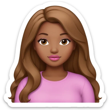 Curvy, light brown long hair, pretty black girl light pink lipgloss  sticker